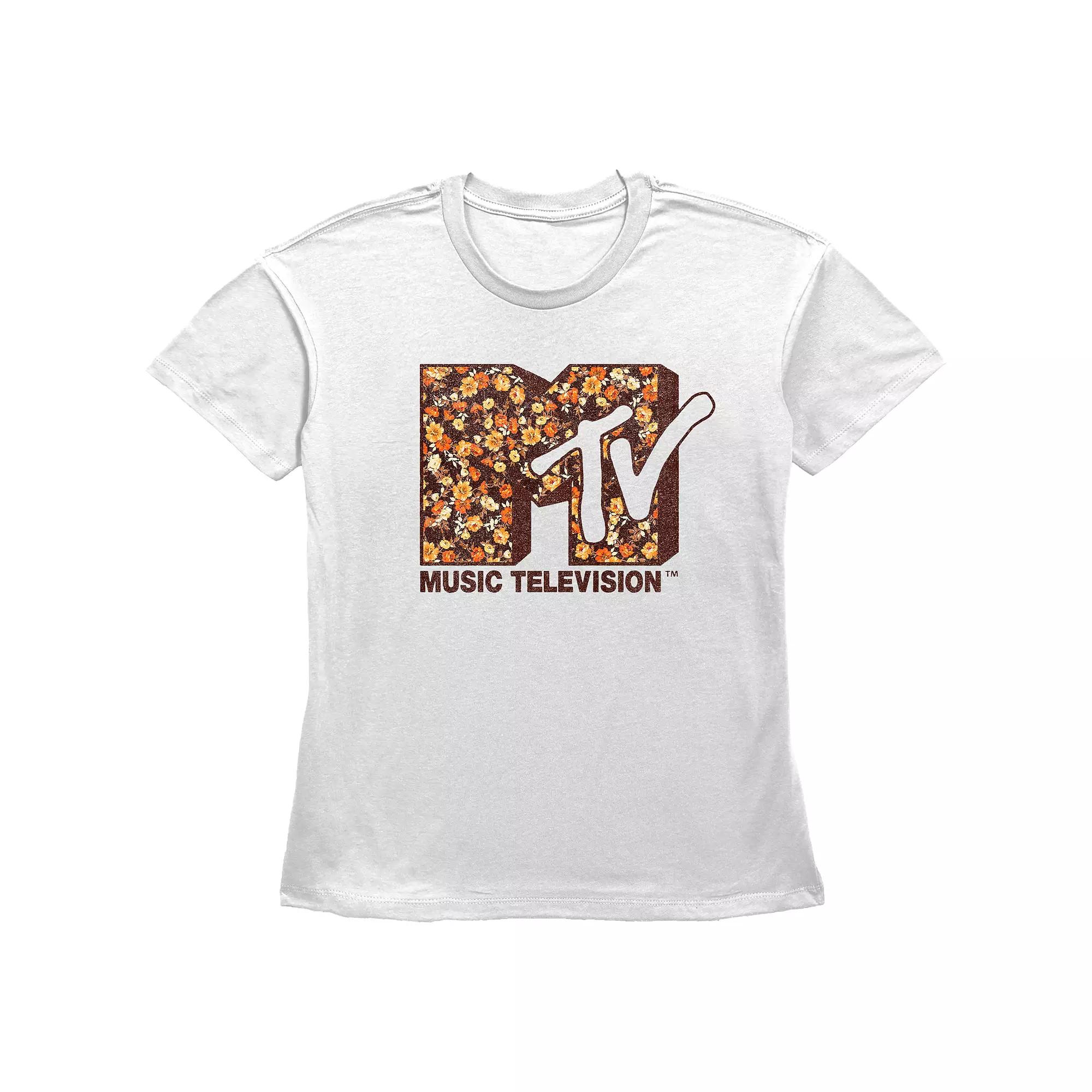 Women's MTV Autumn Flowers Print Logo Graphic Tee,  Product Image