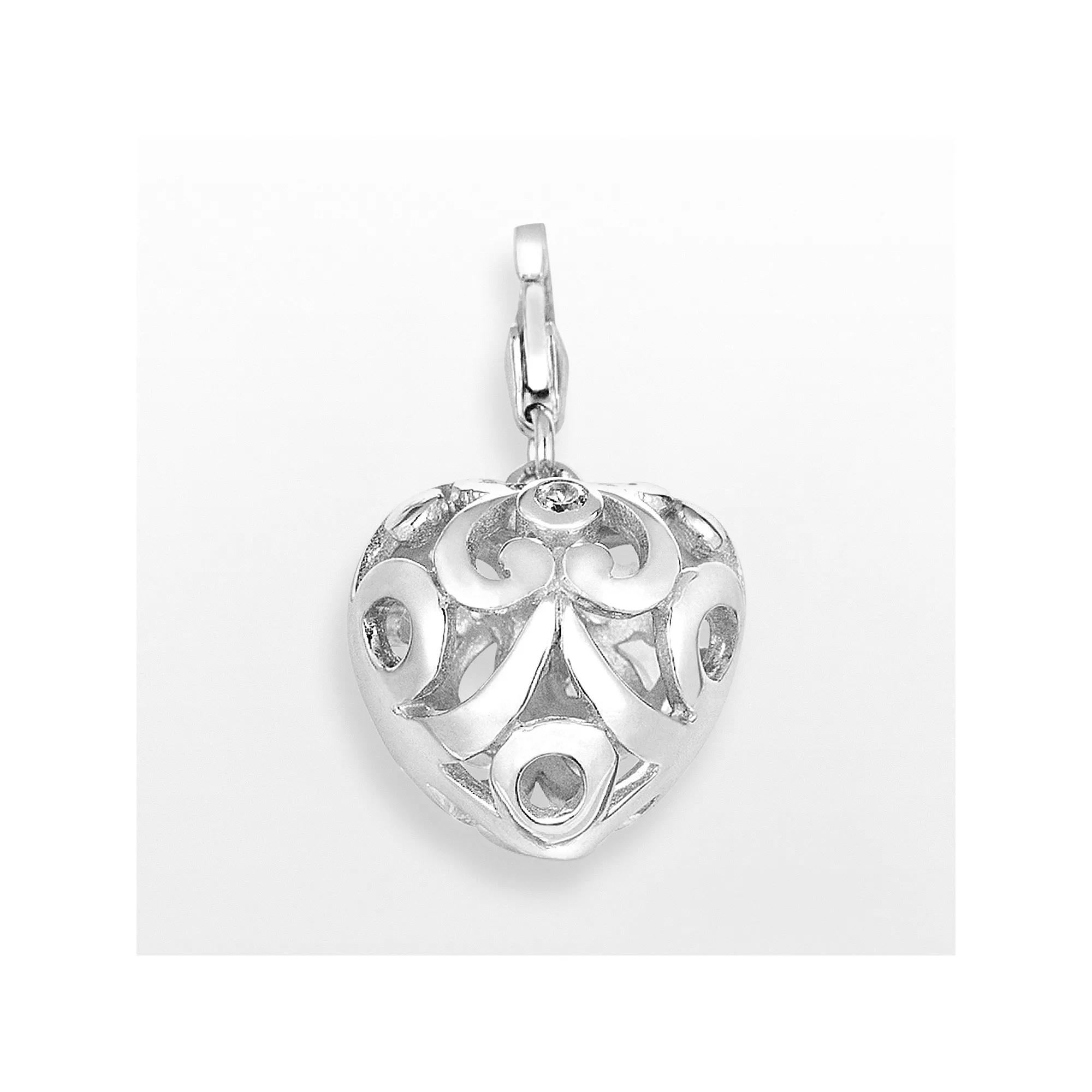 Sterling Silver White Topaz Openwork Heart Charm, Women's Product Image