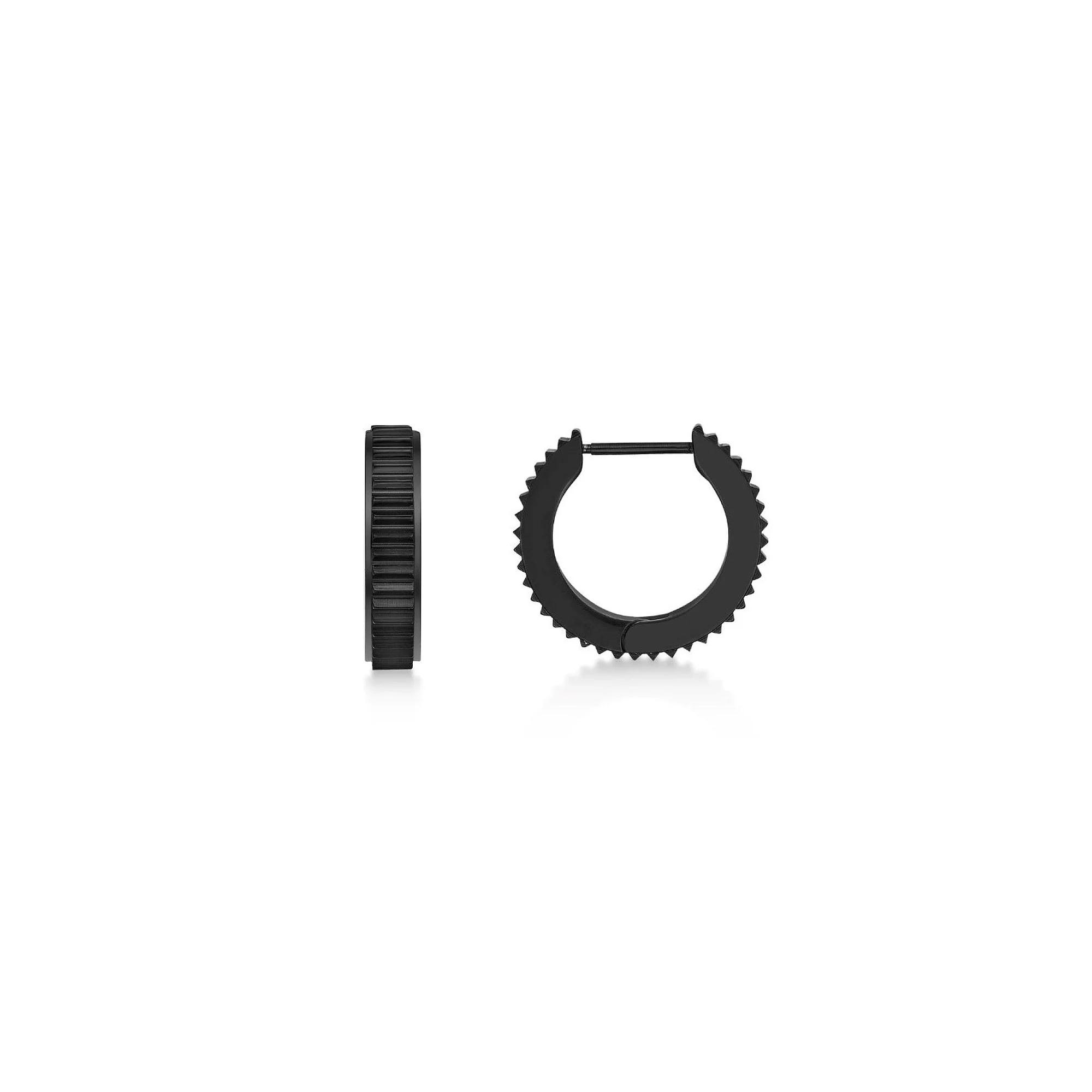 Men's LYNX Ion Plated Ribbed Hoop Earrings, Black Product Image