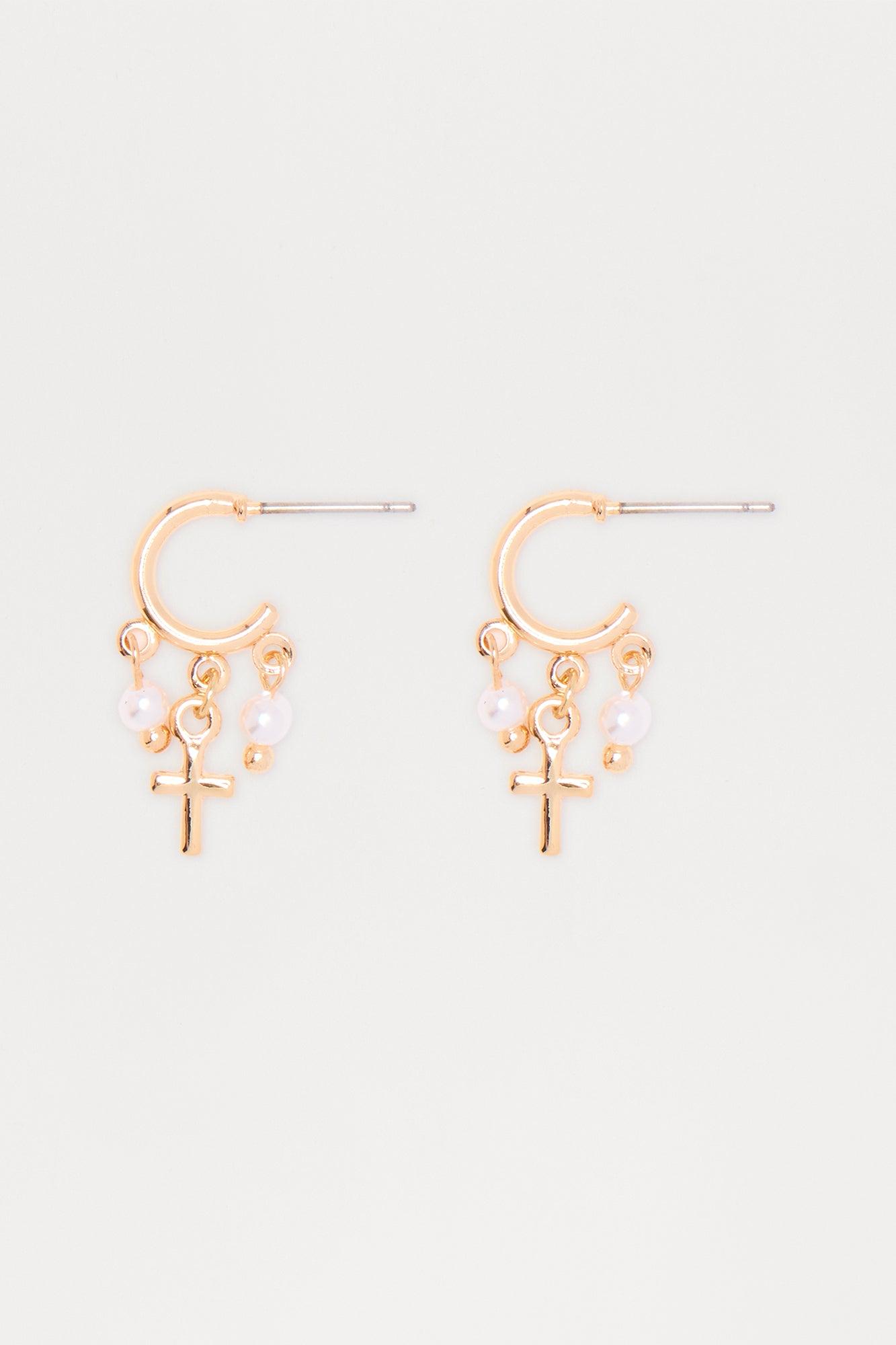 Light Above Cross & Pearl Drop Earrings - Gold Female Product Image