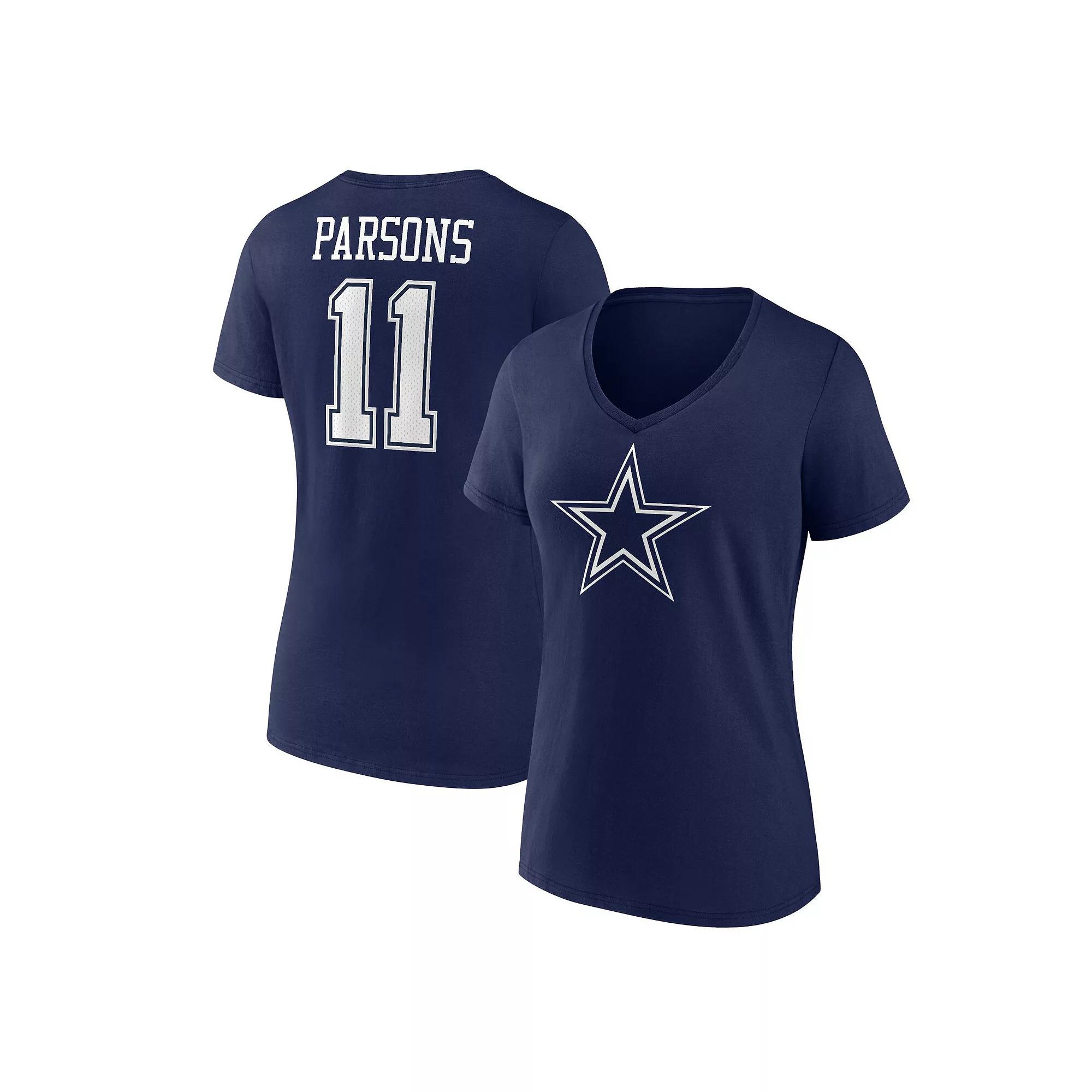 Women's Fanatics Branded Micah Parsons  Navy Dallas Cowboys Player Icon Name & Number V-Neck T-Shirt, Size: Large, Blue Product Image