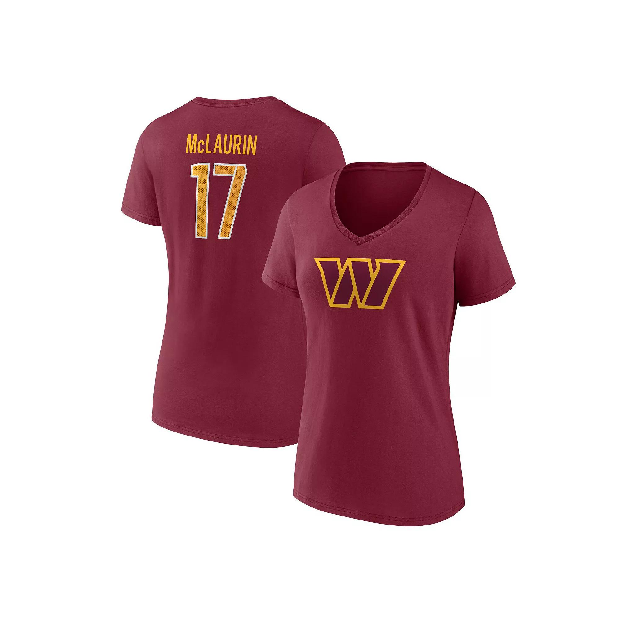 Women's Fanatics Branded Terry McLaurin Burgundy Washington Commanders Player Icon Name & Number V-Neck T-Shirt,  Product Image