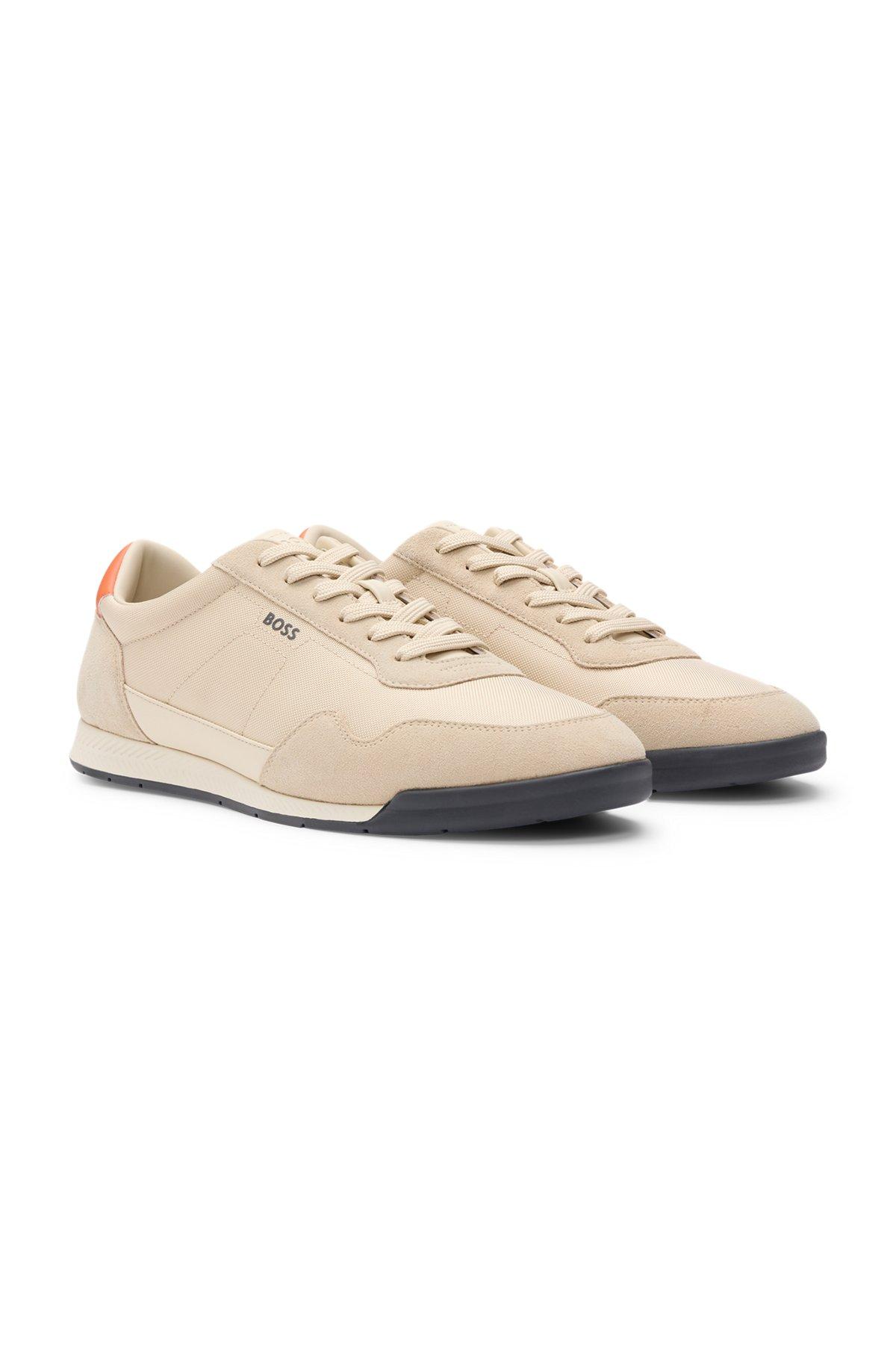 Mixed-material lace-up trainers with suede trims Product Image