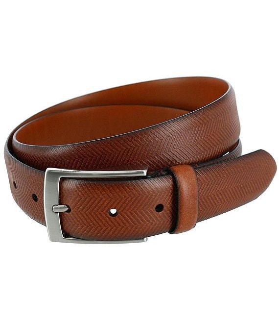 Trafalgar Gregorio Herringbone Embossed Feather Edged Leather Belt Product Image