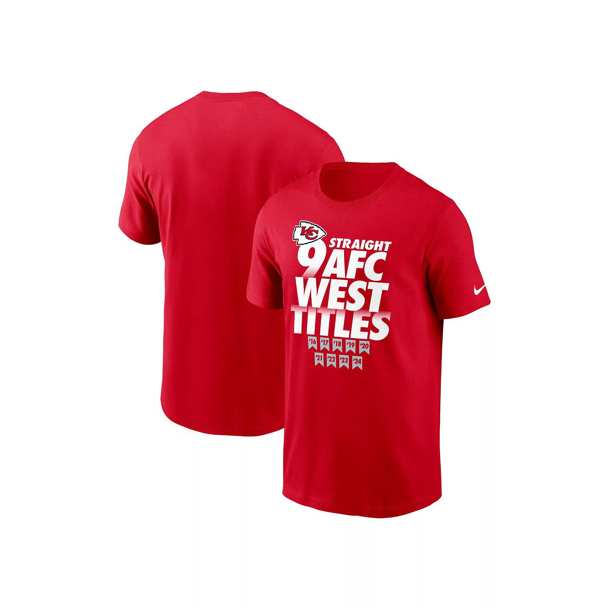 Men's Nike Red Kansas City Chiefs Nine-Straight AFC West Division Champions Our Time Is Now T-Shirt, Size: Small Product Image