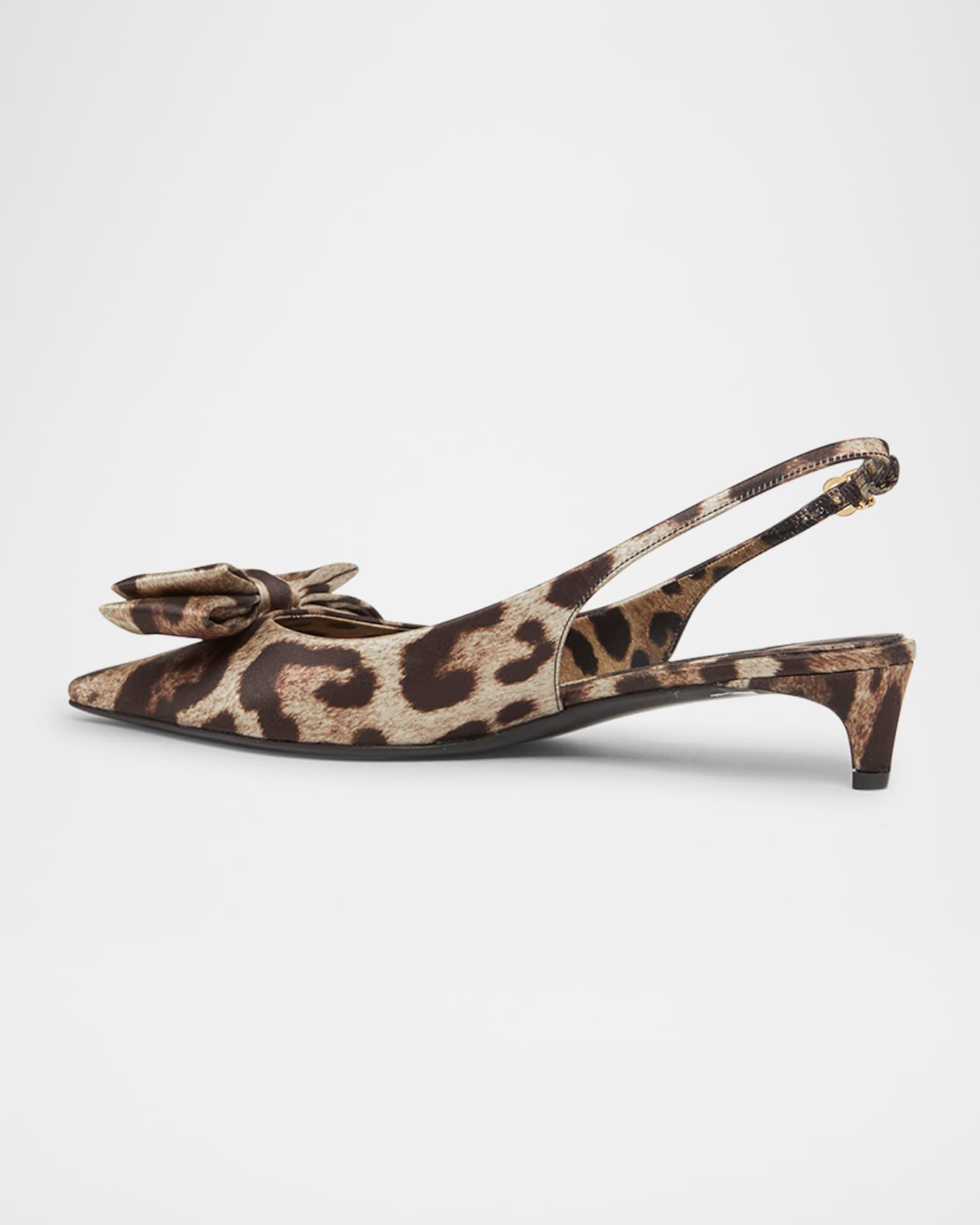Leopard Satin Bow Slingback Pumps Product Image