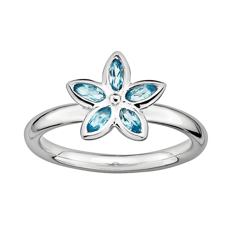 Stacks & Stones Sterling Silver Blue Topaz Flower Stack Ring, Womens Product Image