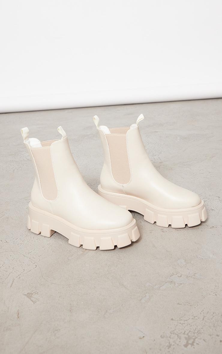 Cream Chunky Extreme Cleated Chelsea Ankle Boots Product Image