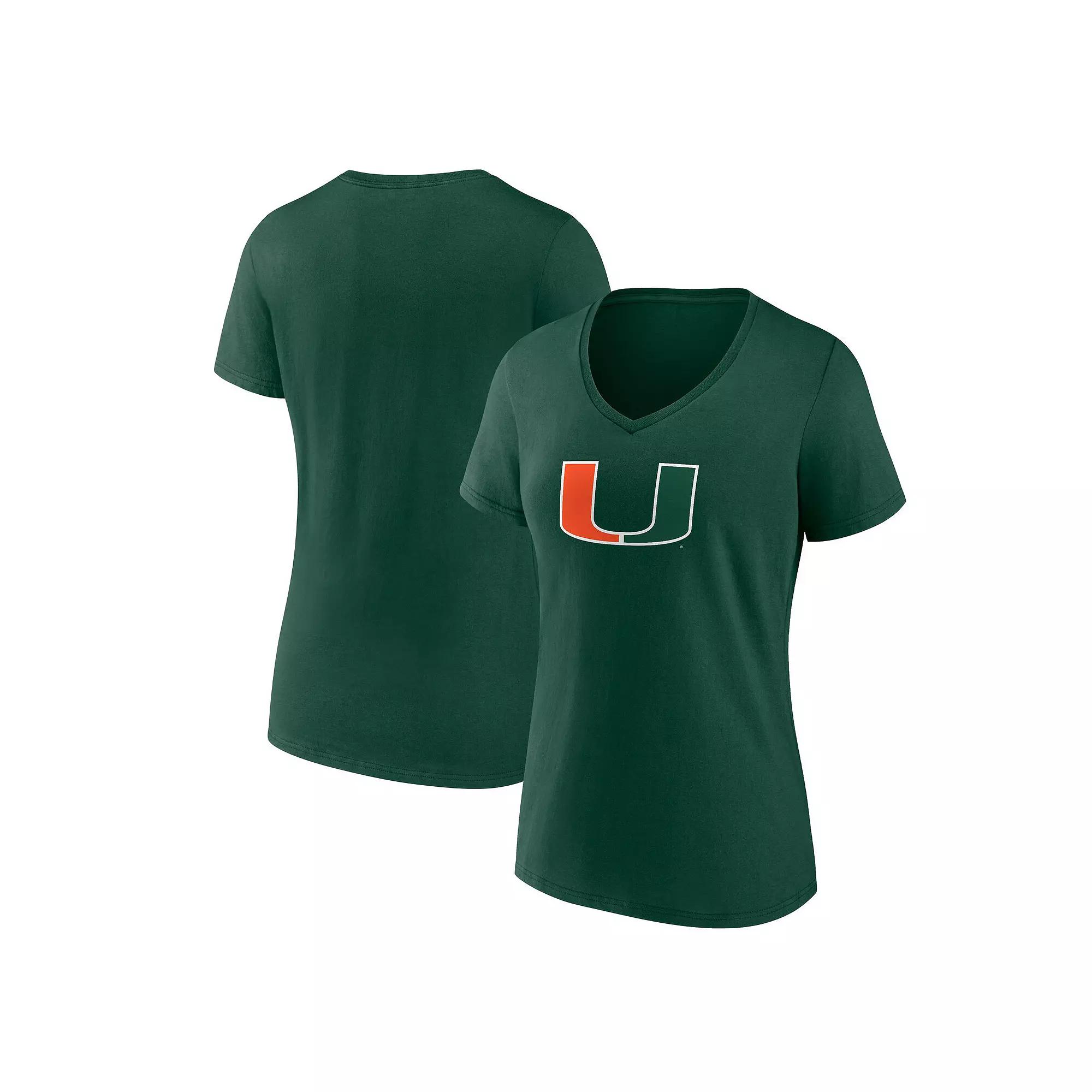 Women's Fanatics Green Miami Hurricanes Primary Logo V-Neck T-Shirt, Size: Large Product Image