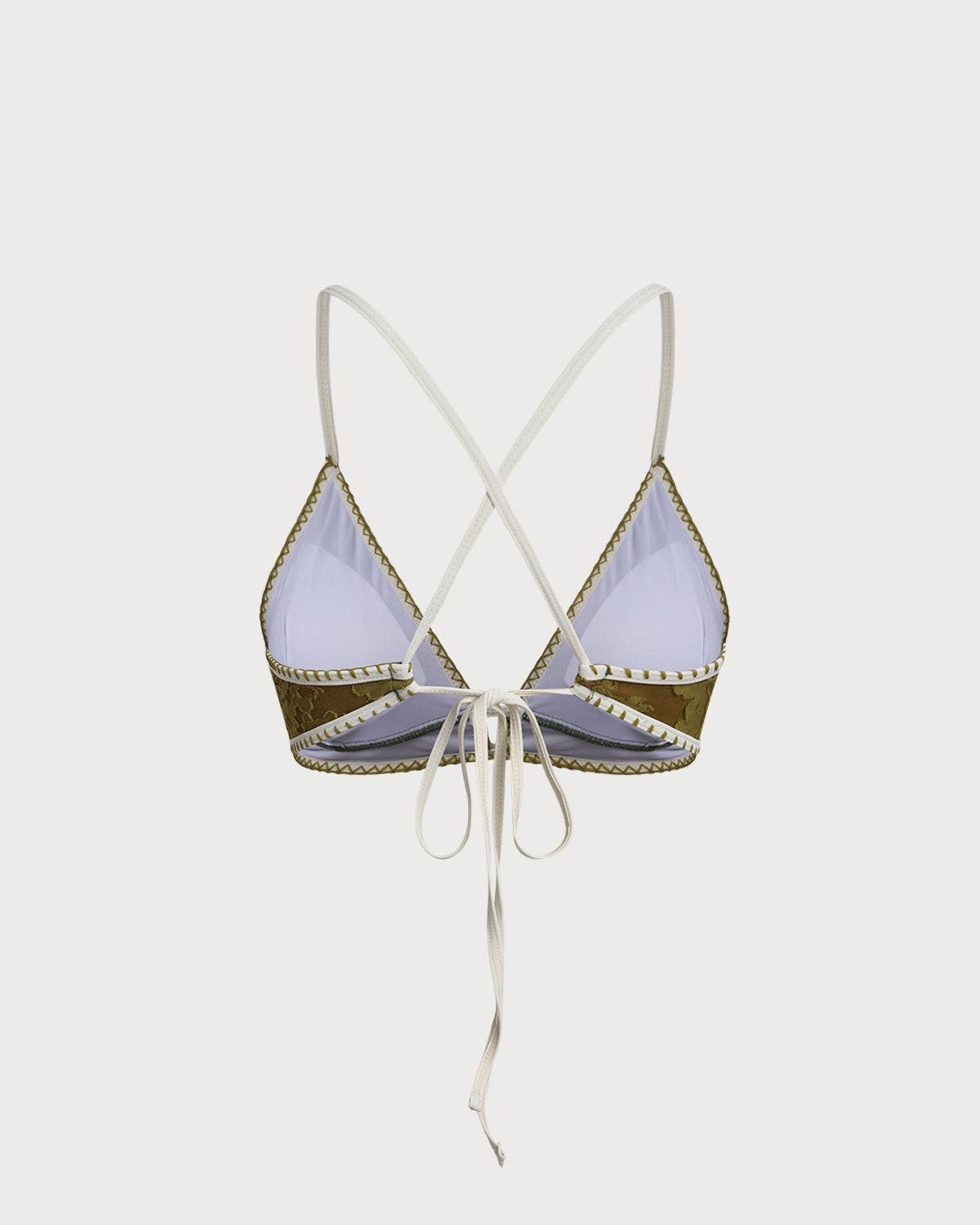 Green Floral Tie-back Triangle Bikini Set Product Image