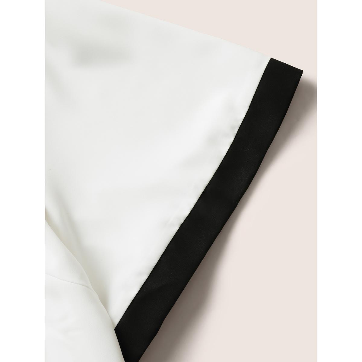 Plus Size White V Neck Patchwork Contrast Tie Knot Blouse Women At the Office Short sleeve V-neck Work Blouses BloomChic 22-24/3X Product Image