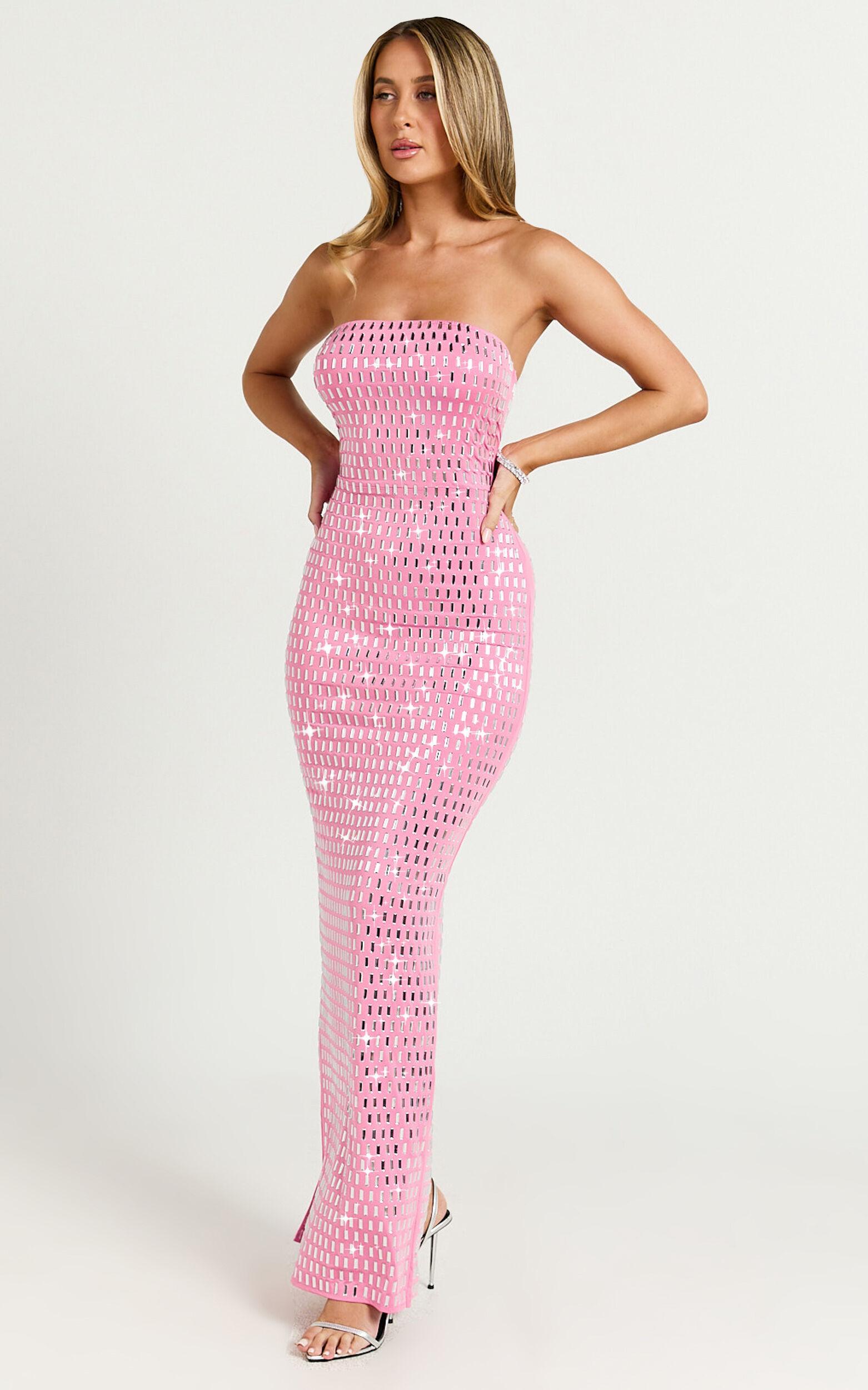 Joyce Maxi Dress - Heat Press Strapless Dress in Pink Product Image