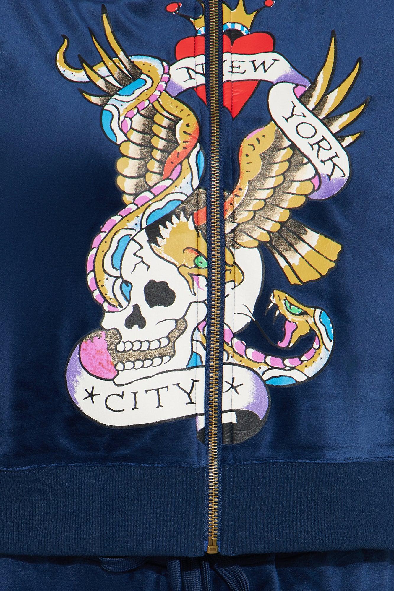 Ed Hardy NY Skull City Velour Pant Set - Navy Female Product Image