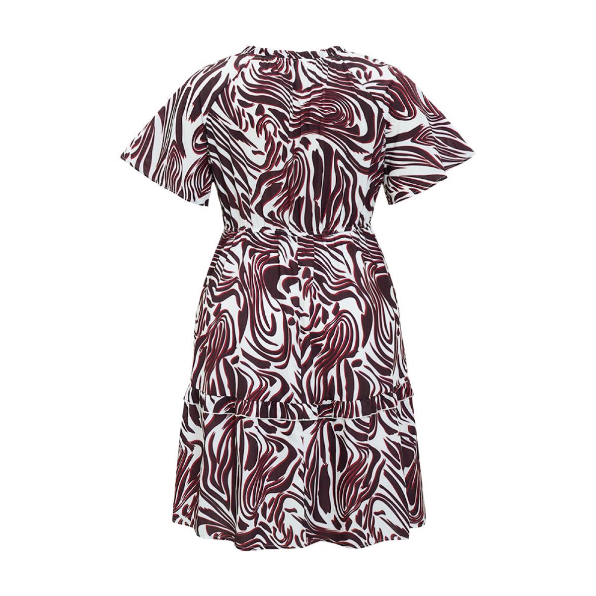 Plus Size Zebra Print Frill Trim Pocket Ruffle Sleeve Dress Multicolor Women Elegant Contrast V-neck Short sleeve Curvy Knee Dress BloomChic 18-20/2X Product Image