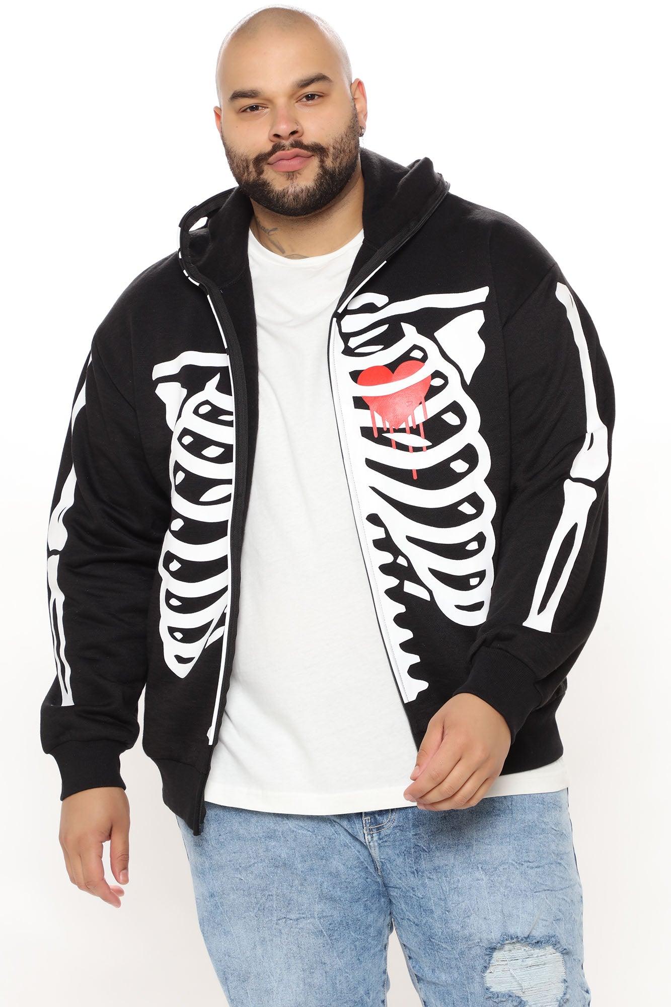 Skull Body Zip Up Hoodie - Black Product Image