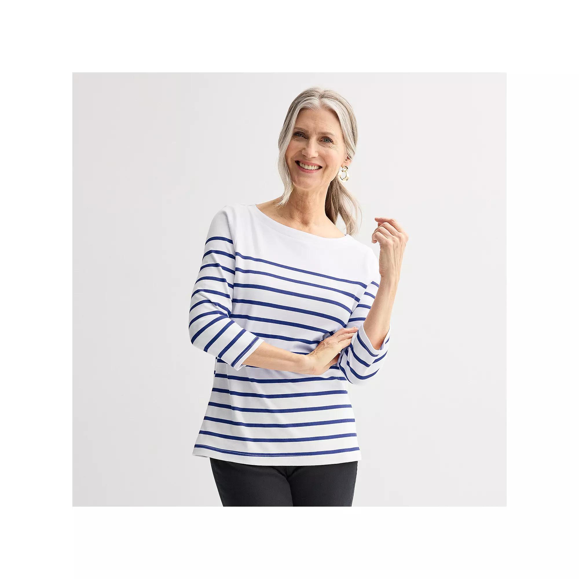 Women's Croft & Barrow® Boatneck Top, Size: XS, Blue Stripe Product Image