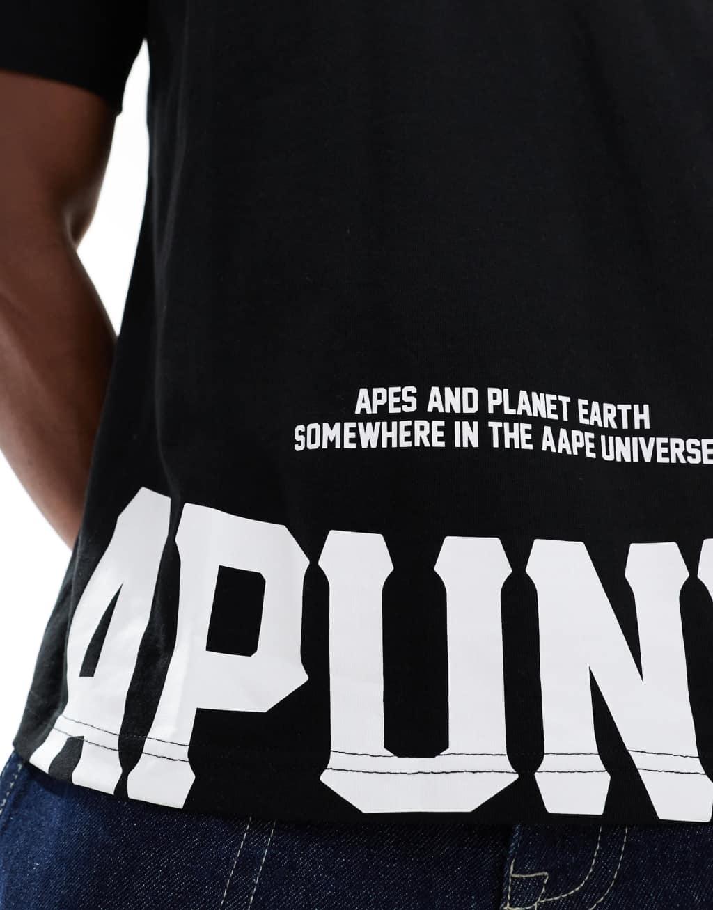 Aape By A Bathing Ape logo somewhere t-shirt with camo back print in black Product Image