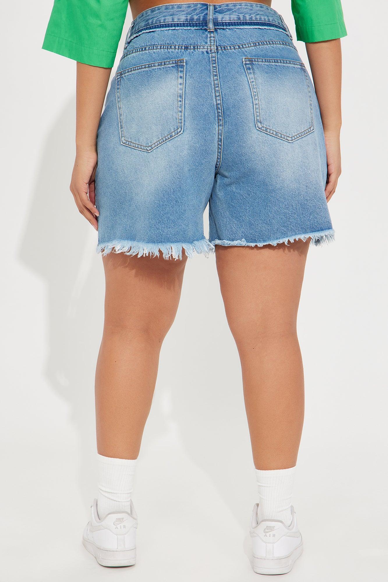 Old Ways Ripped Non Stretch Denim Shorts - Medium Wash Product Image
