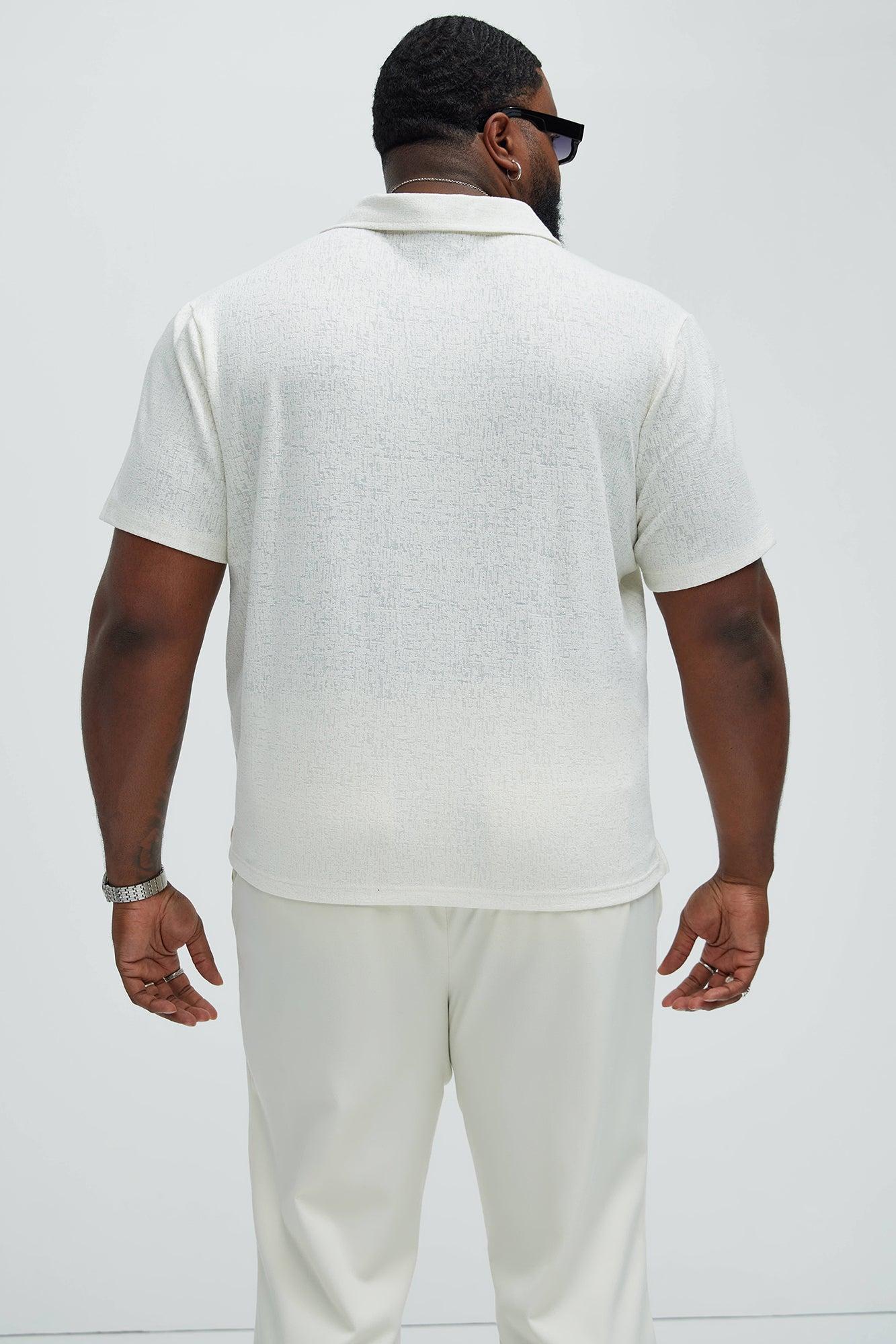 Duval Textured Knit Johnny Collar Shirt - Off White Product Image