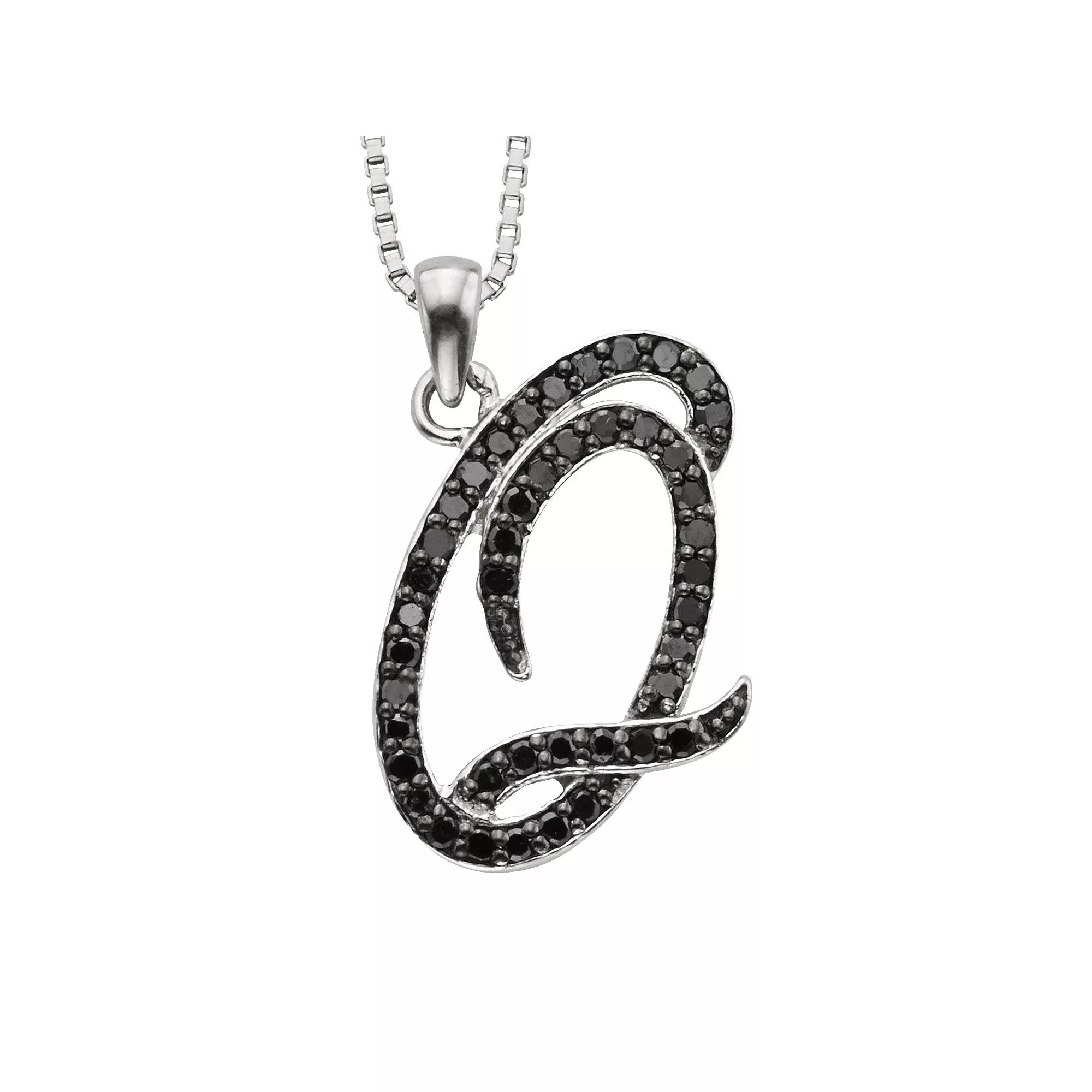 Jewelexcess Sterling Silver 1/4-ct. T.W. Black Diamond Initial Pendant, Women's,  Product Image