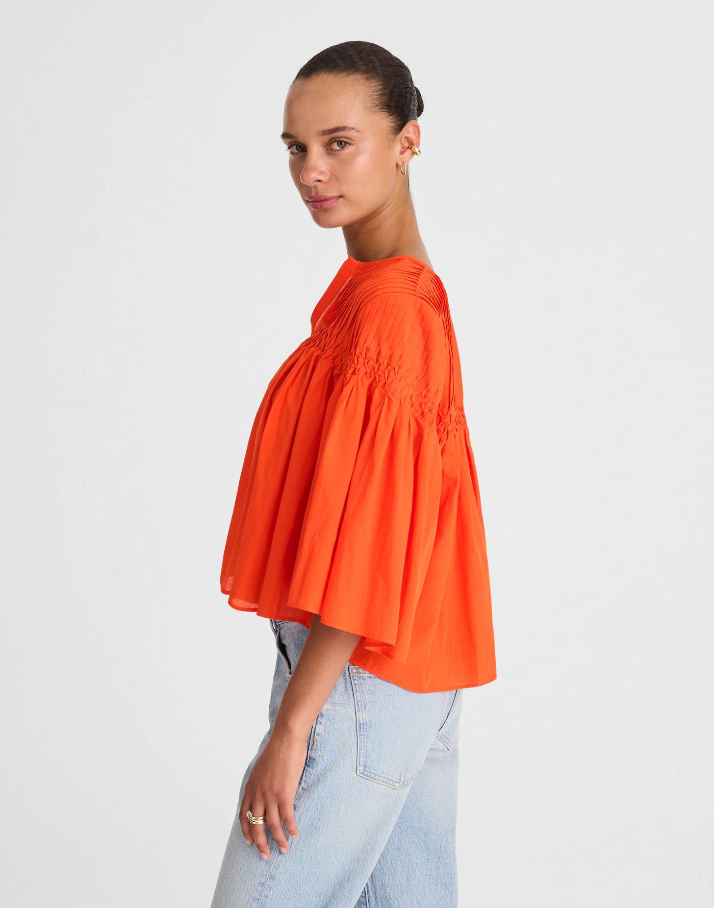 Pintucked Flutter-Sleeve Top Product Image