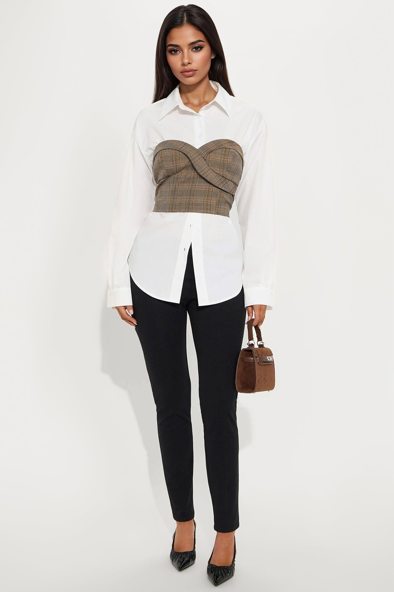 She's Busy Plaid Poplin 2 Piece Set - Brown/combo Female Product Image