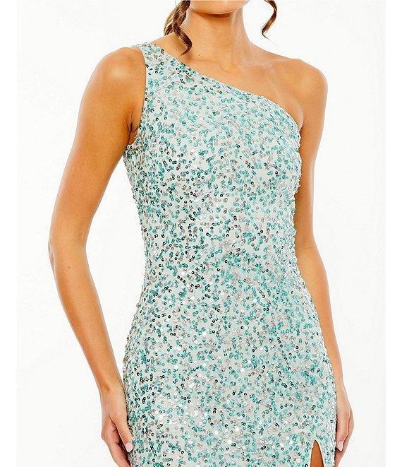 Mac Duggal One Shoulder Front Slit Sequin Column Gown Product Image