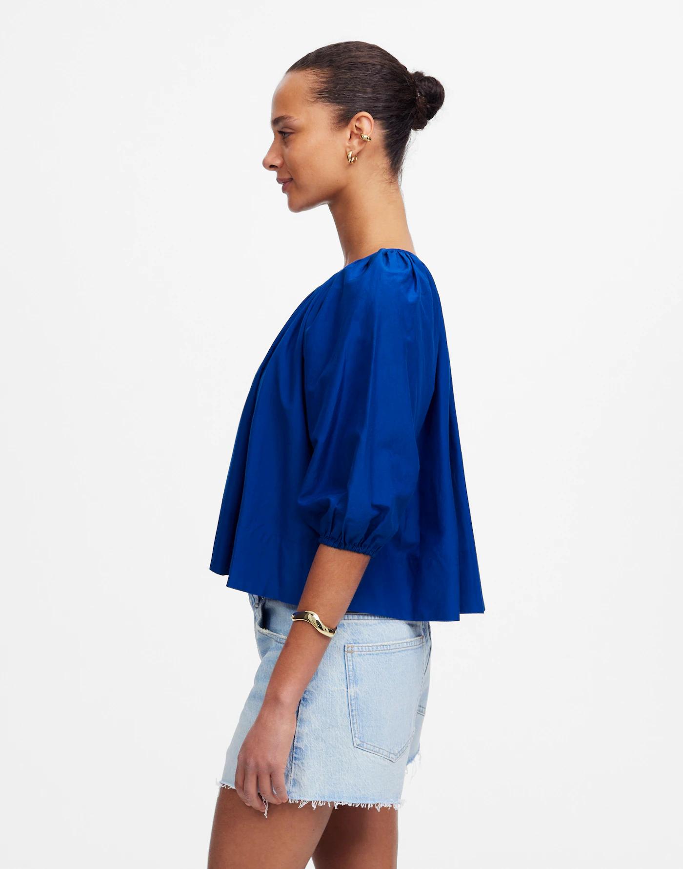 Shirred Puff-Sleeve Top in Cotton-Silk Voile Product Image