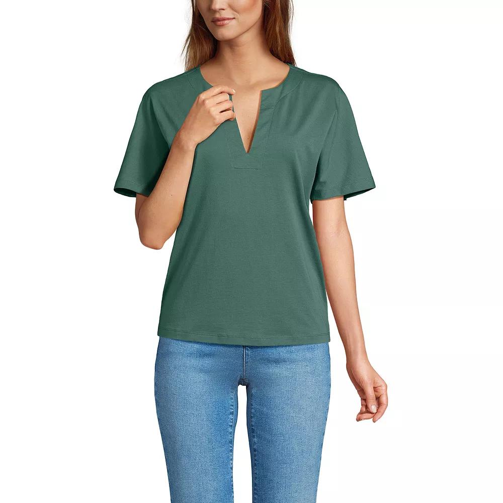 Women's Lands' End Short Sleeve Supima Notch Neck T-shirt,  Product Image
