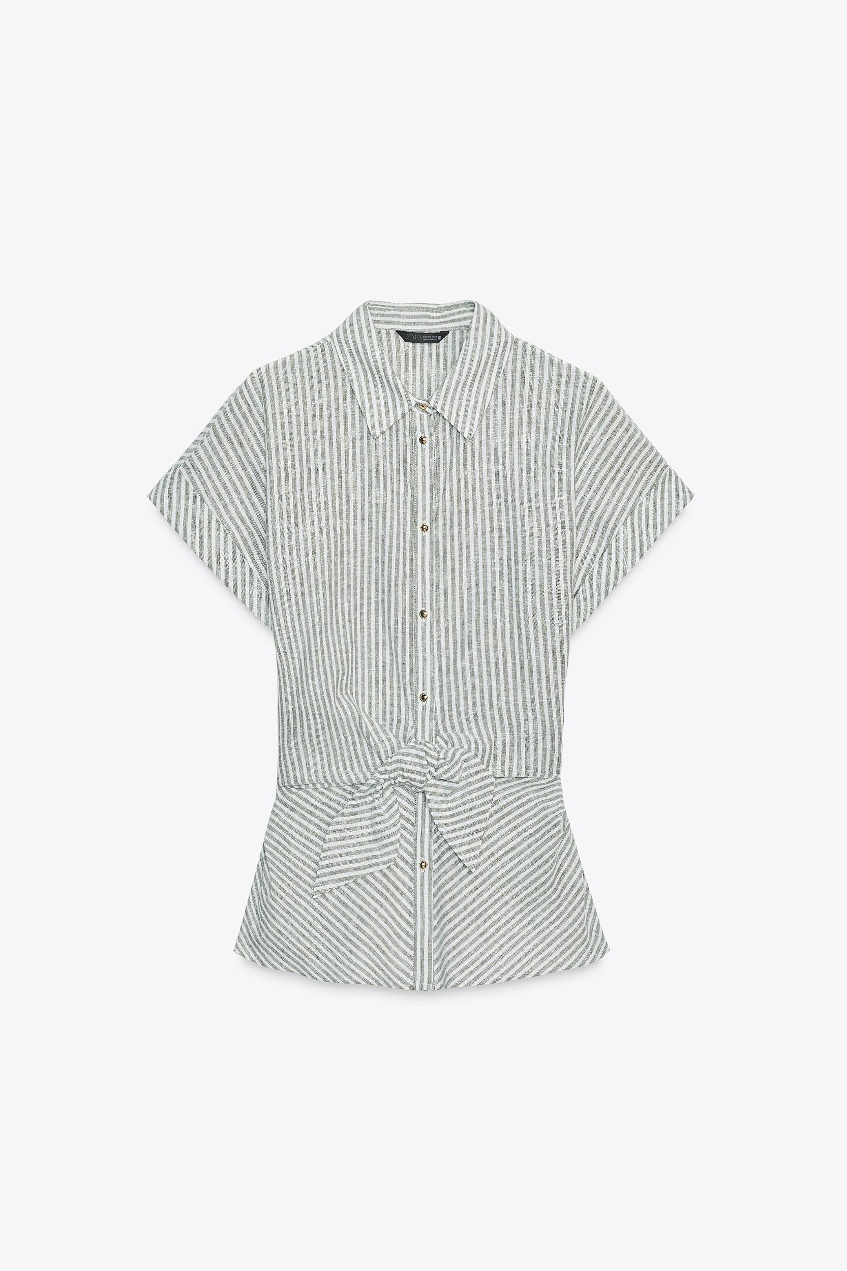 STRIPED KNOT LINEN SHIRT Product Image