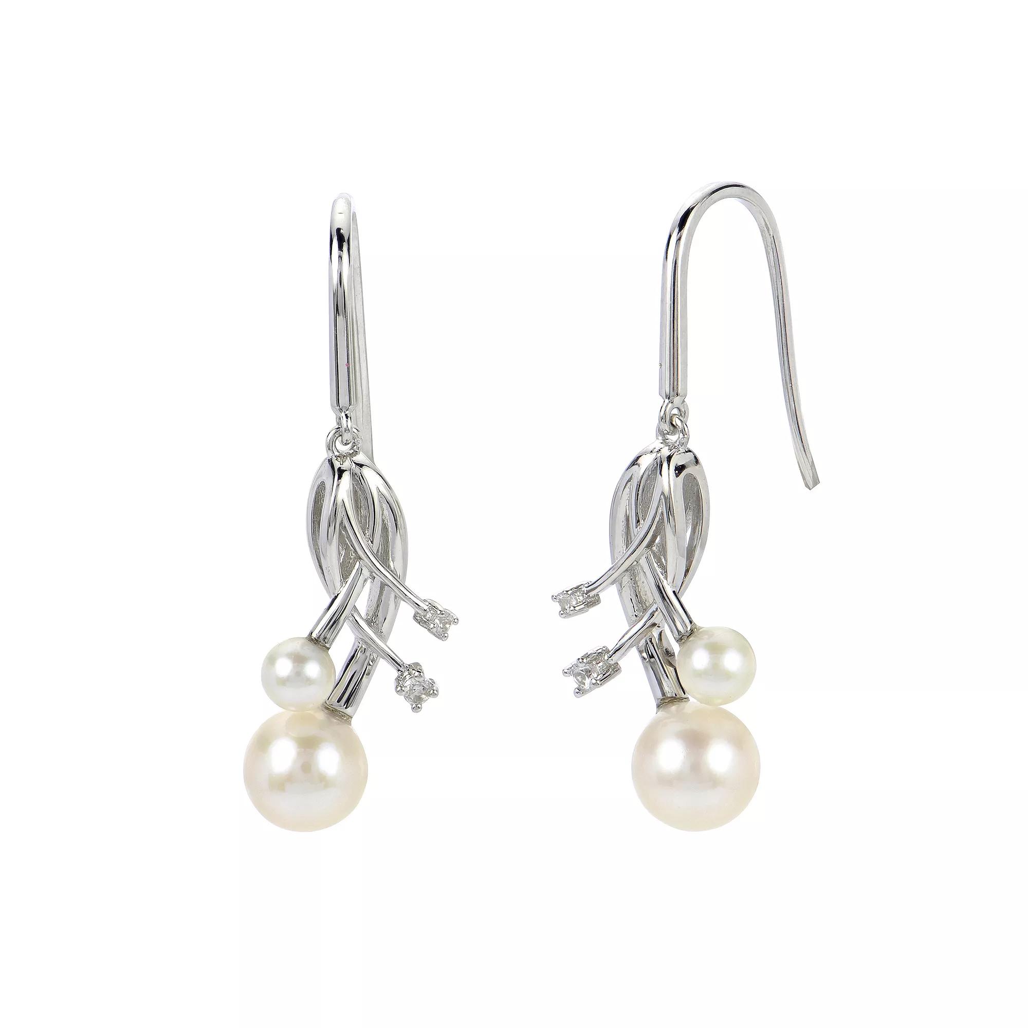 PearLustre by Imperial Sterling Silver Freshwater Cultured Pearl & Lab-Created White Sapphire Drop Earrings, Womens Product Image