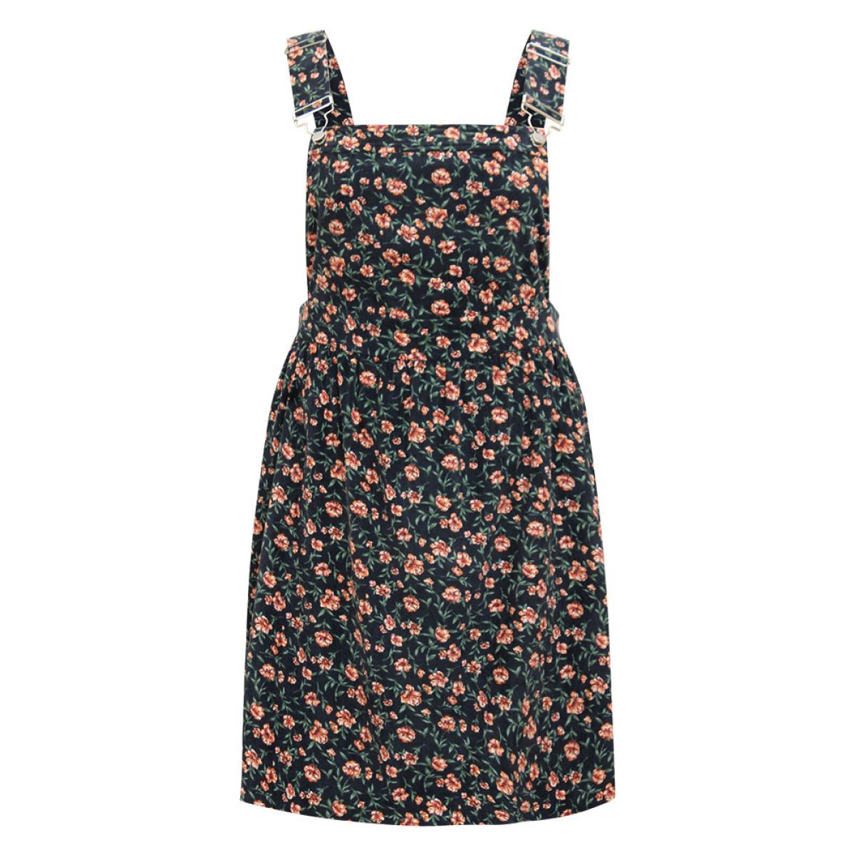 Plus Size Corduroy Ditsy Floral Pocket Adjustable Straps Dress Indigo Women Casual Adjustable Straps Spaghetti Strap Sleeveless Curvy Knee Dress BloomChic 18-20/2X Product Image