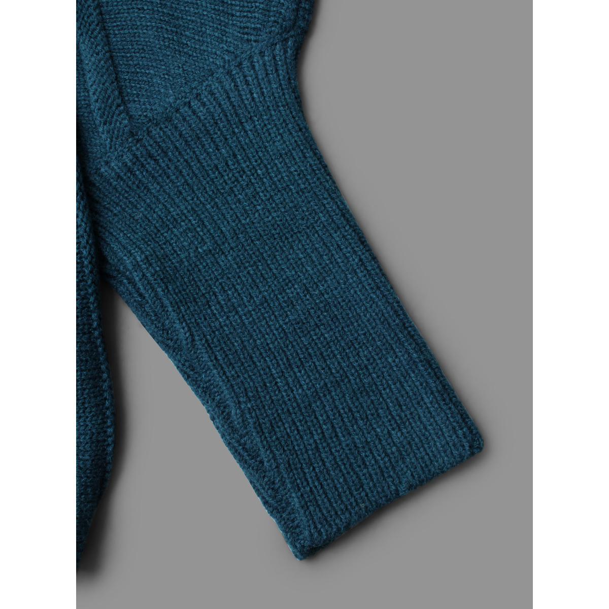 Plus Size Plain Textured Batwing Sleeve Pullover Cyan Women Casual Loose Long Sleeve Round Neck Everyday Pullovers BloomChic 18-20/2X Product Image