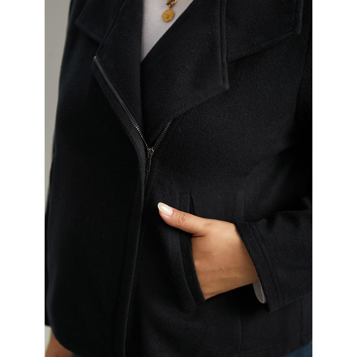 Plus Size Solid Lapel Collar Zipper Jacket Women Black Plain Pocket Everyday Jackets BloomChic 18-20/2X Product Image