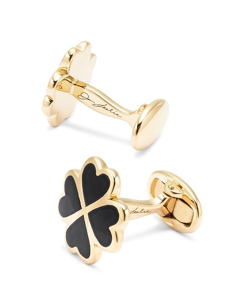 Mens 18K Gold Vermeil Onyx Four Leaf Clover Cufflinks Product Image