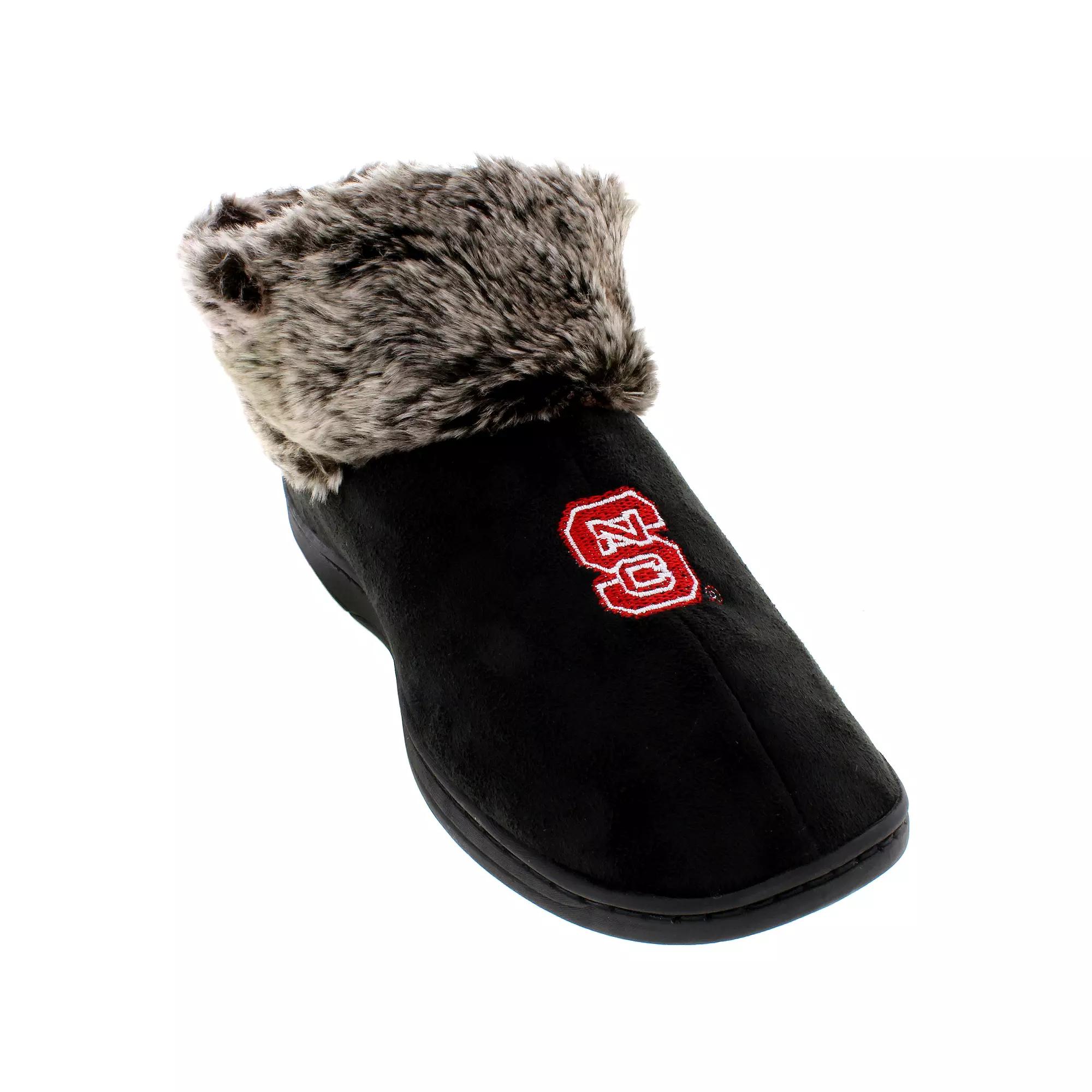 North Carolina State Wolfpack Faux-Fur Slippers, Women's, Size: Small, Nst Black Product Image