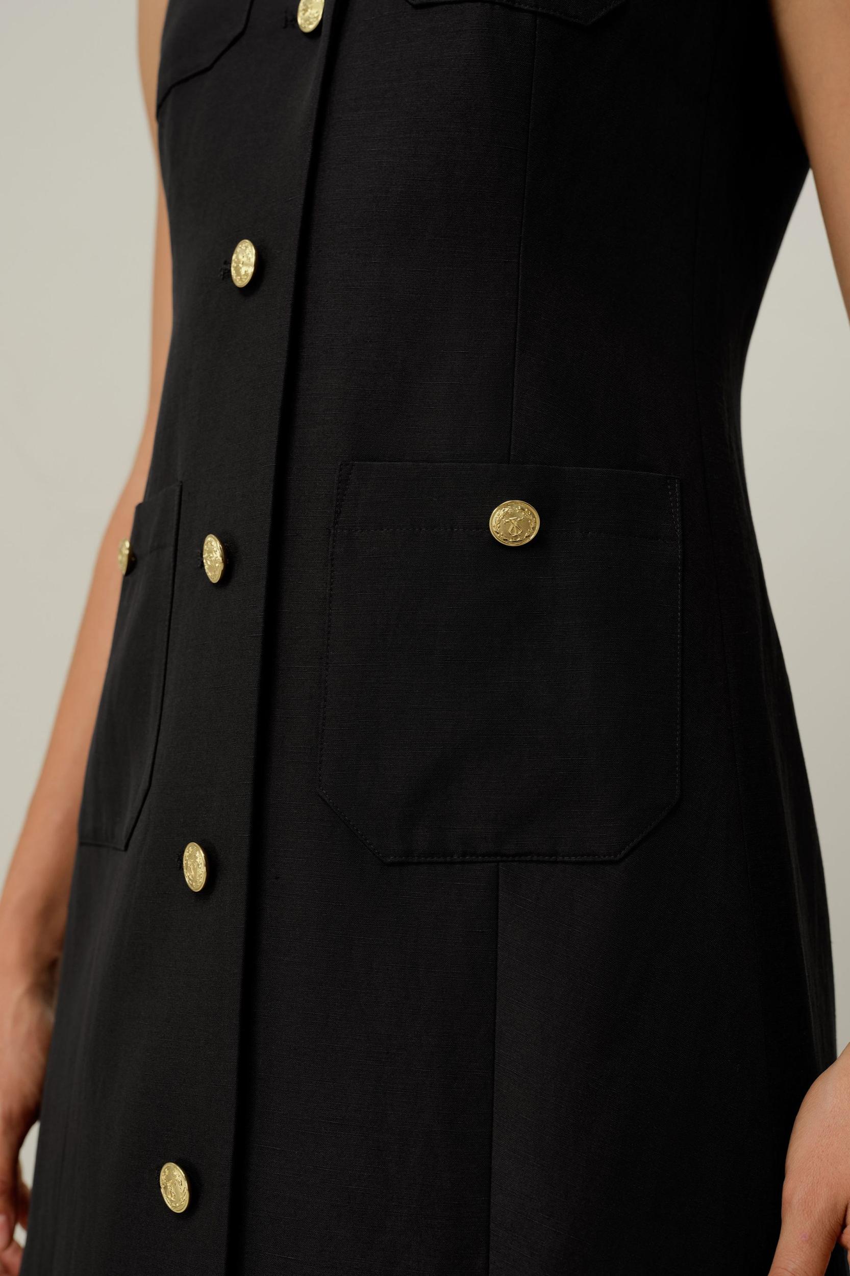 Silk-Linen Metal Button Dress Product Image