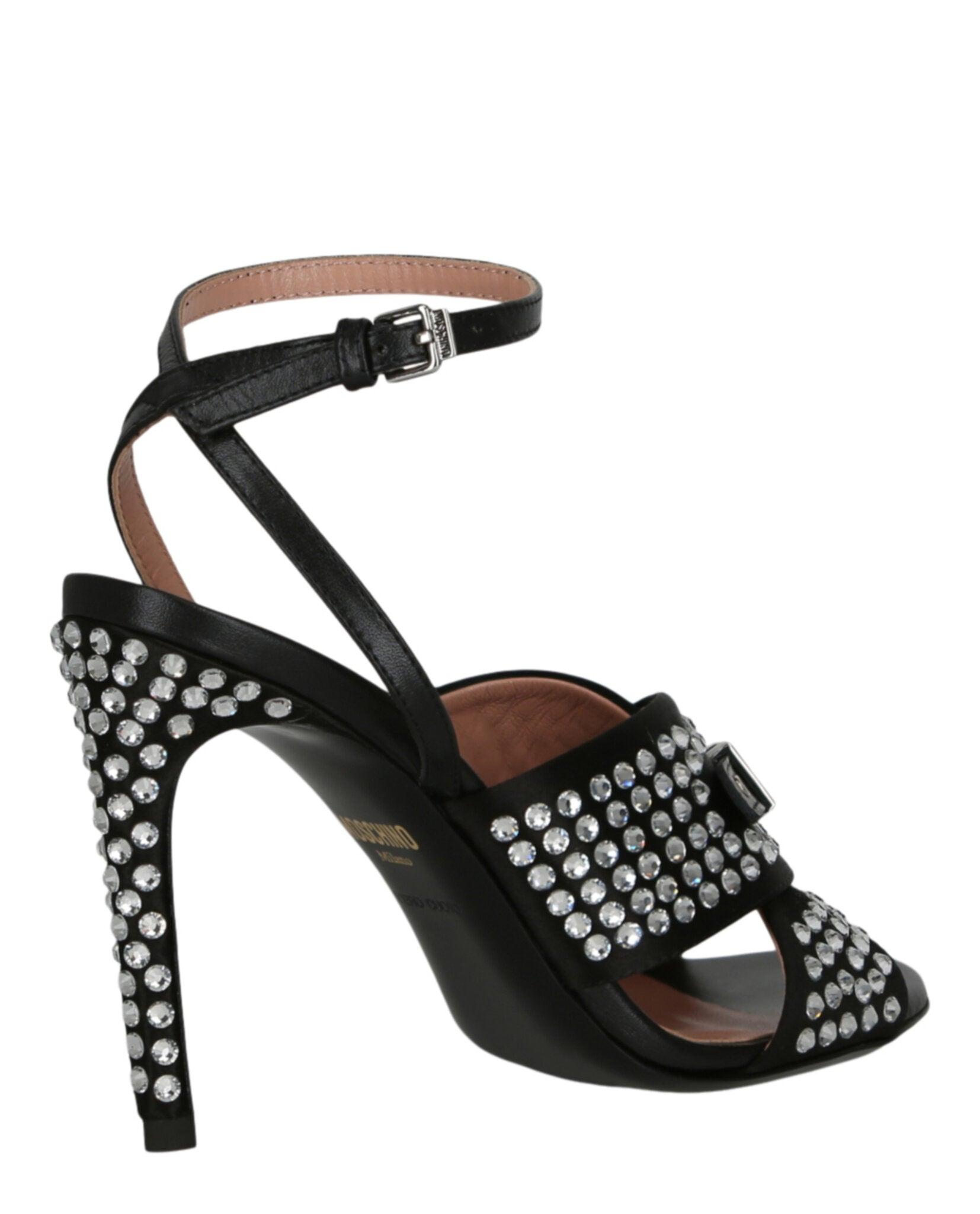 Moschino Satin Crystal Embellished Heel Sandals Product Image