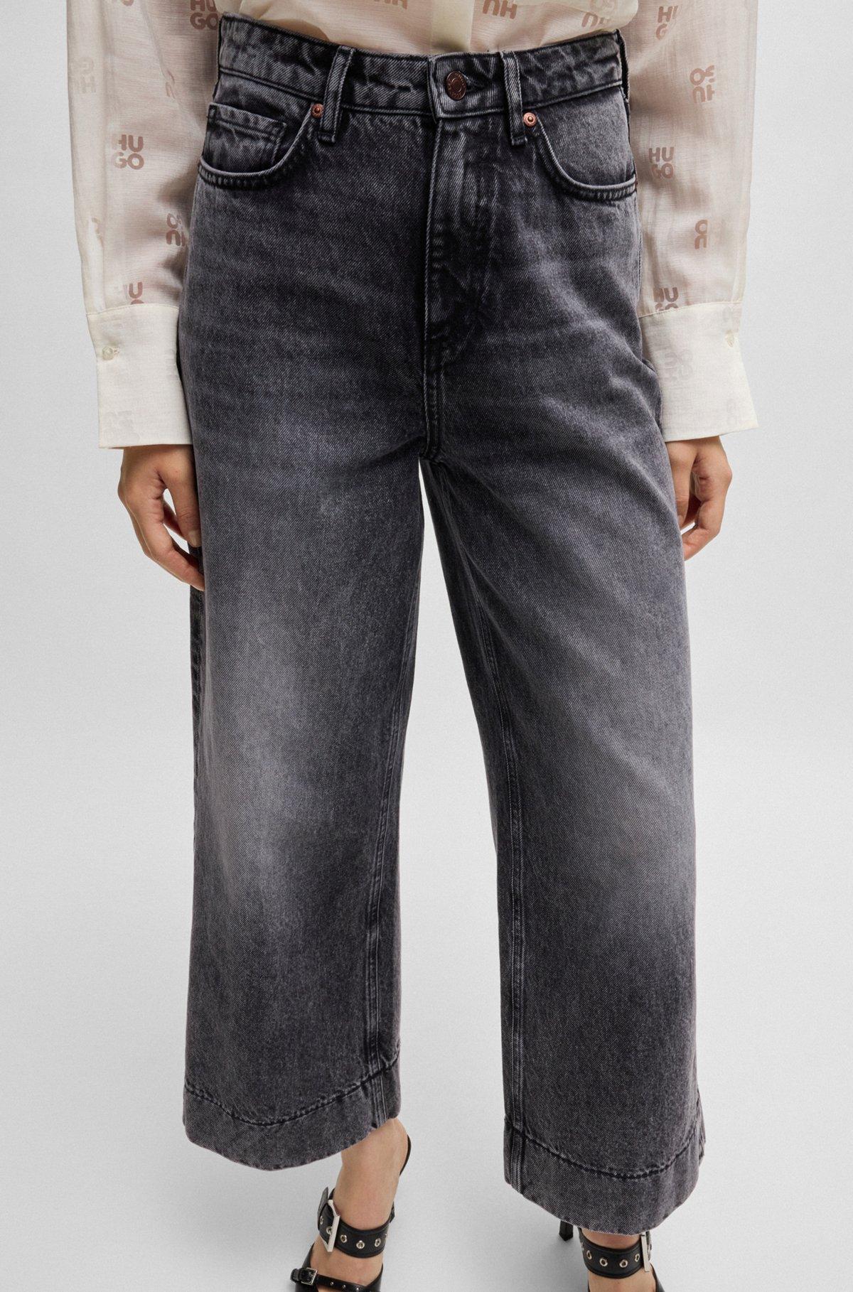 Wide-leg jeans in black rigid denim Product Image