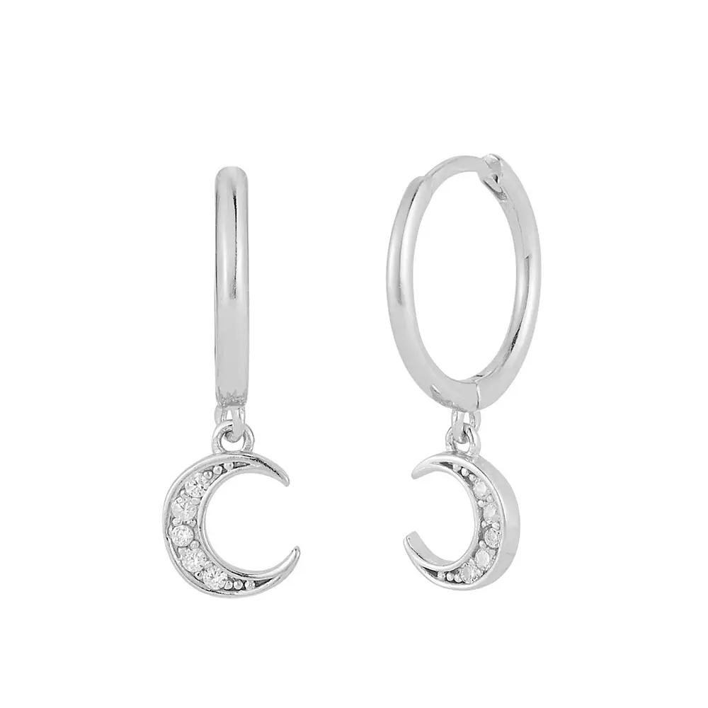 Sunkissed Sterling Cubic Zirconia Moon Hoop Drop Earrings, Women's, Silver Tone Product Image