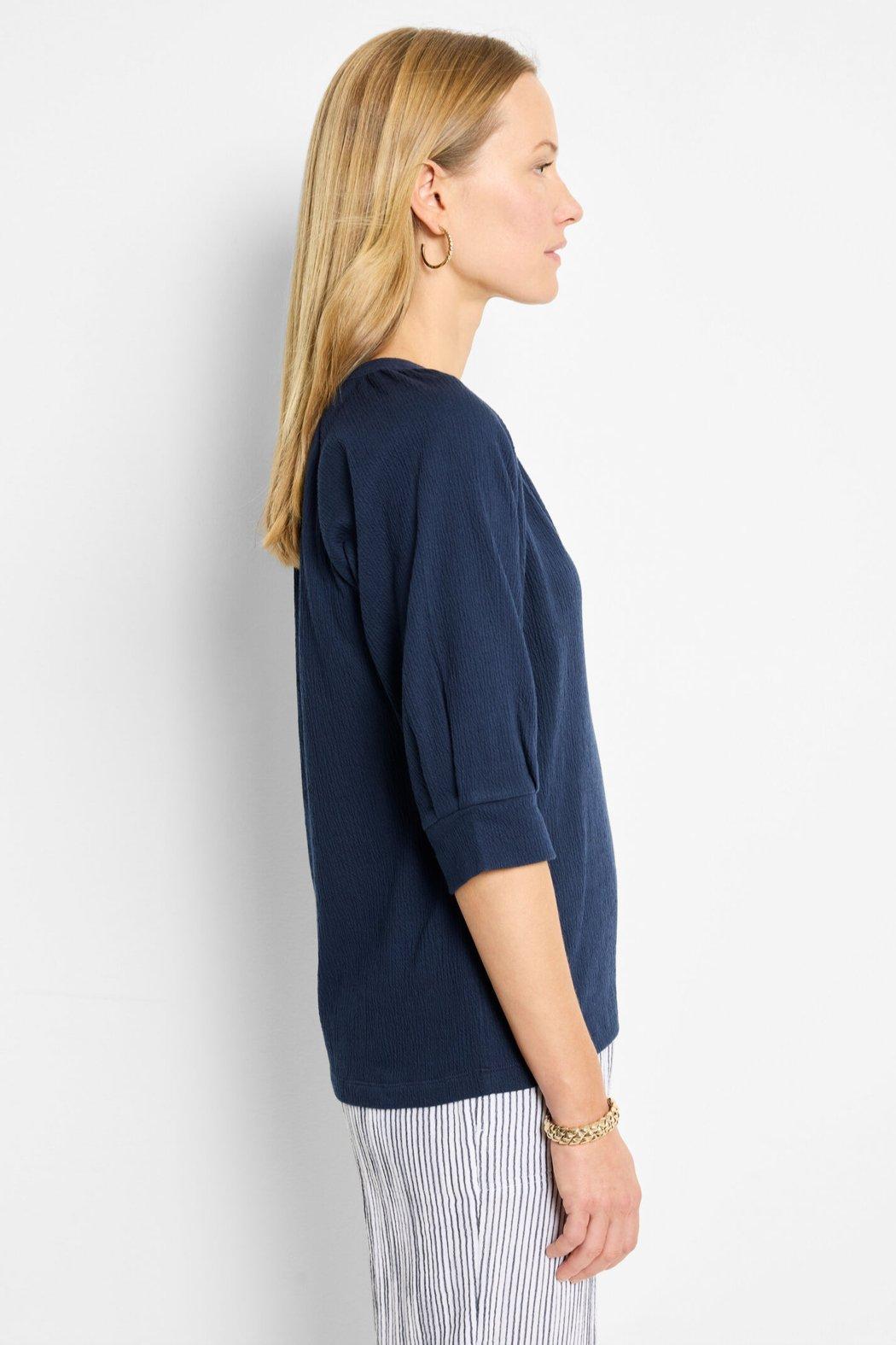 Crinkle Knit Cafe Top- Dark Indigo Product Image