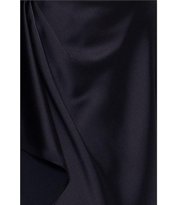 Xscape Petite Size Long Sleeve Collared V-Neck Satin Dress Product Image