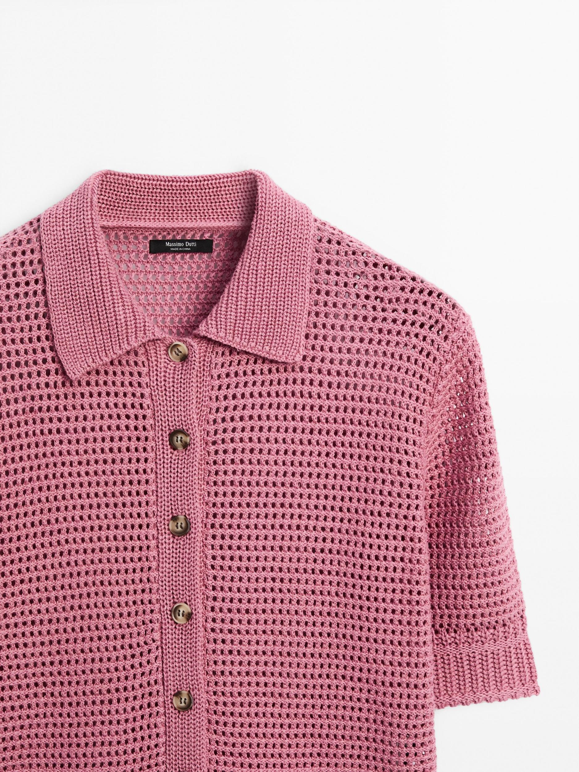 Cotton blend cutwork polo shirt Product Image