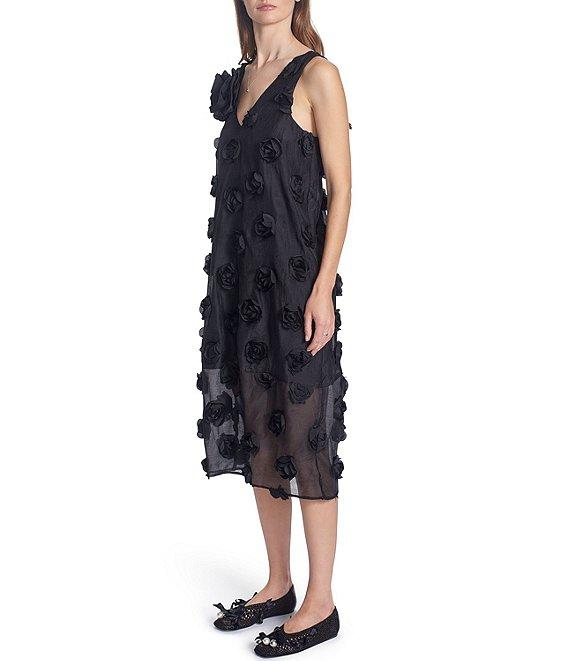 COREY LYNN CALTER Esmerelda Organza 3D Embroidered V-neck Sleeveless Midi Dress Product Image
