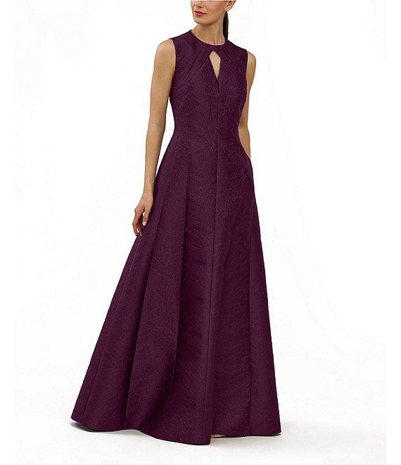 Kay Unger Gabriella Textured Jacquard Keyhole Neckline A-Line Gown Product Image