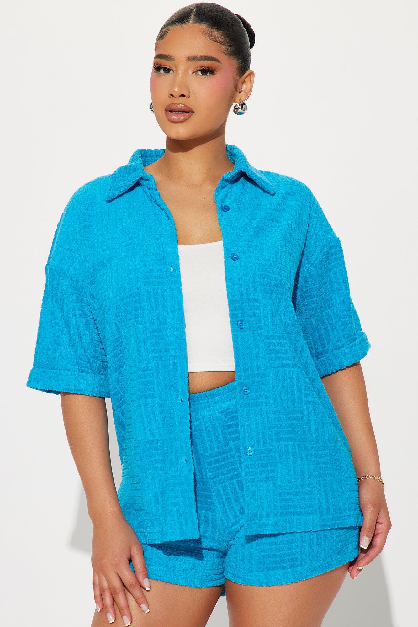 Ayana Terry Cloth Short Set - Turquoise Product Image