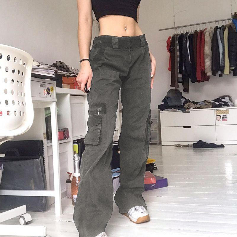 High-Waist Cargo Loose-Fit Jeans Product Image