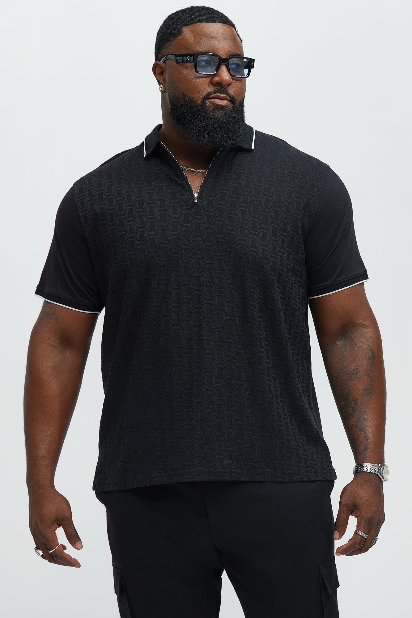 Hexagon Textured Short Sleeve Polo - Black Product Image