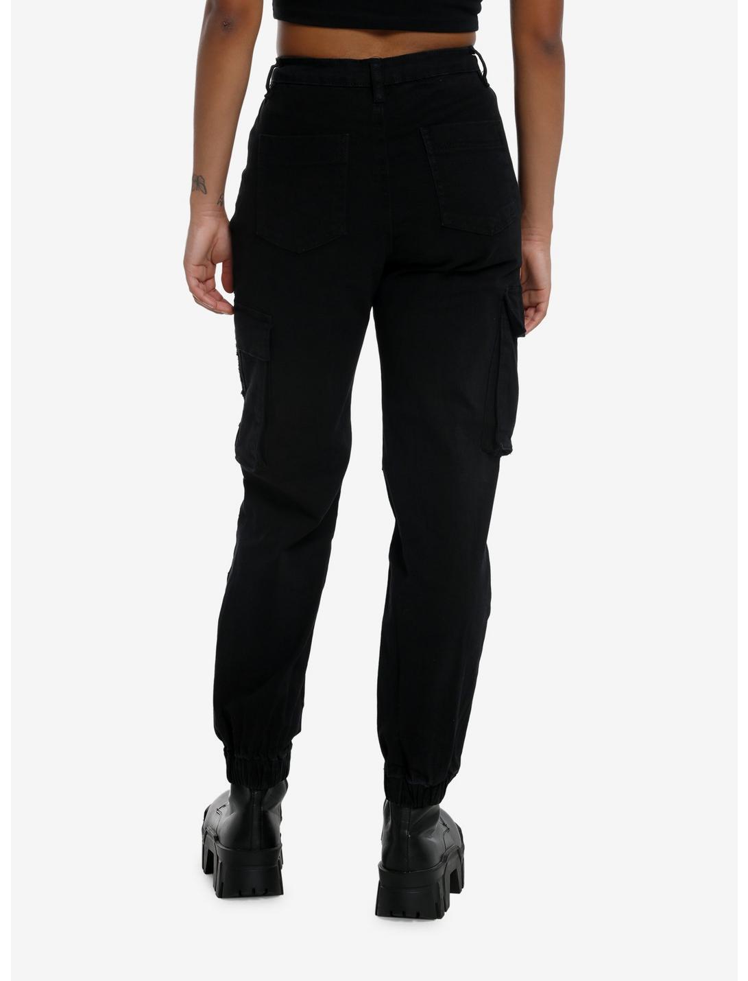 Black Destructed Cargo Jogger Pants Product Image