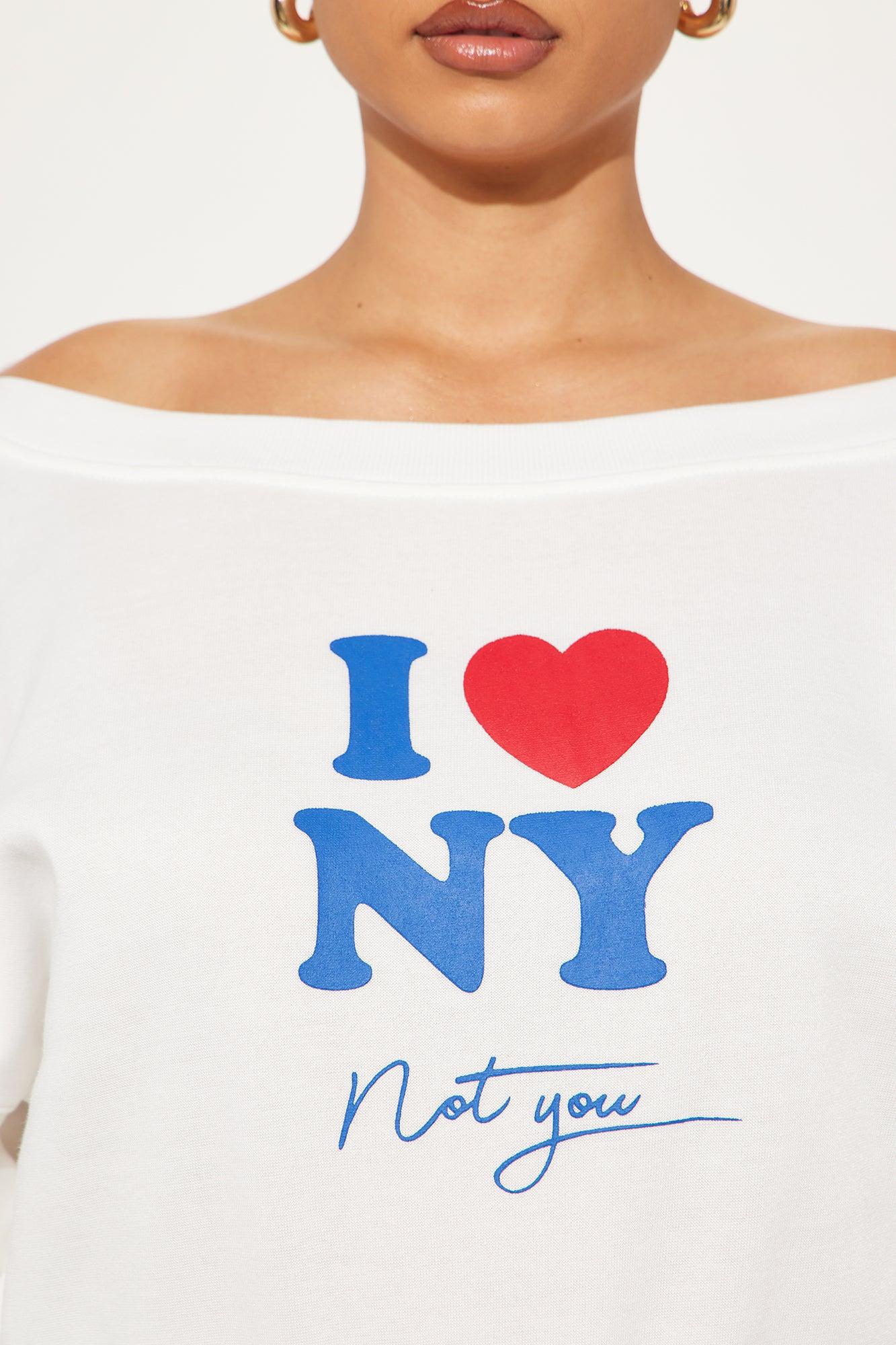 I Love NY Off Shoulder Sweatshirt - Ivory Product Image